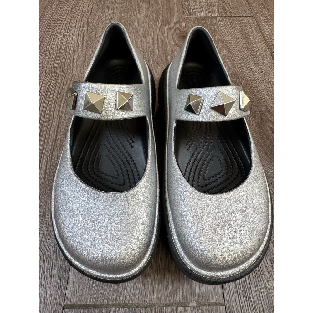 Crocs Stomp Metallic Mary Jane Platform Shoe Silver Womens 6 Mens 4 Shoes - Picture 4 of 11